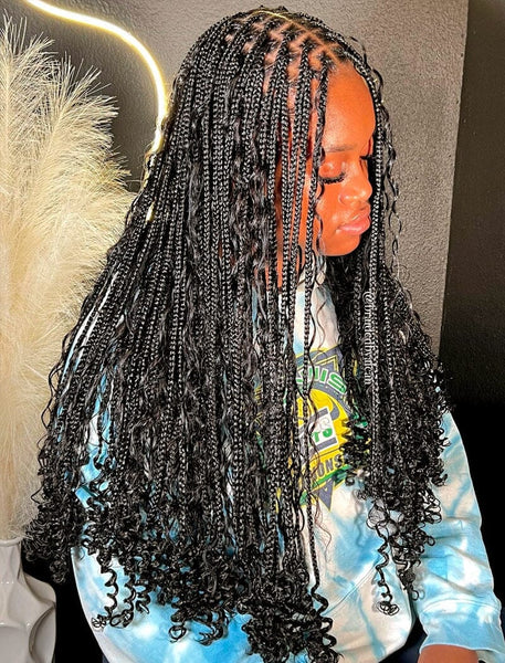 Crochet Boho Box Braids with Human Hair Curls Bulk Hair Extension For –  NiaWigs