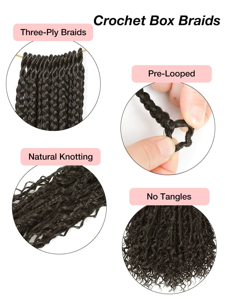 Boho Crochet Box Braids with Human Hair Curls Pre-Looped Deep Wave 20  Strands