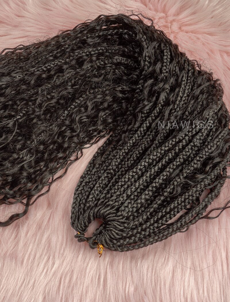 Human Hair Crochet Boho Box Braids with curls Ends Pre-looped Synthetic  Braids with Human Hair Curly End Box Braids Hair